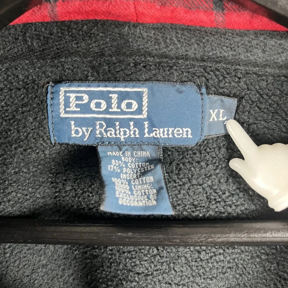 Polo Ralph Lauren Black Vtg Big Pony Plaid Zip Hoodie XL